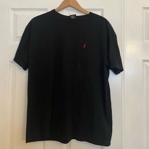 Men’s Polo T-Shirt. Black with red pony logo. Size Large